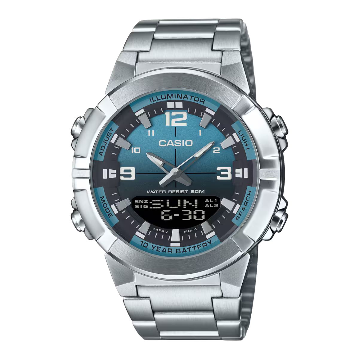 Casio AMW-870DA-Digital-Analog Stainless Steel Watch